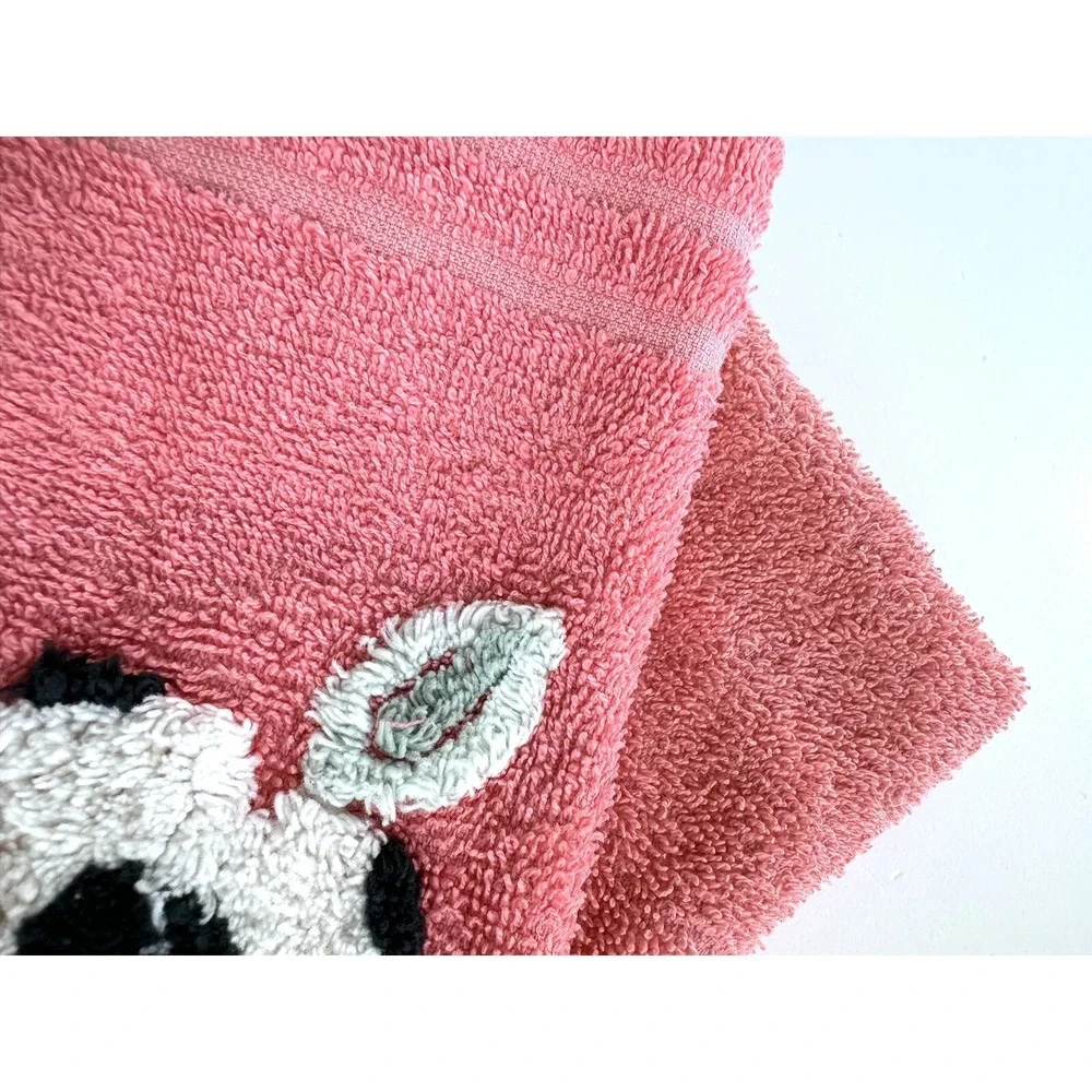 Vintage Cannon Pink 3D Flower Hand Towel & Washcloth Made in U.S.A. Set Of 2